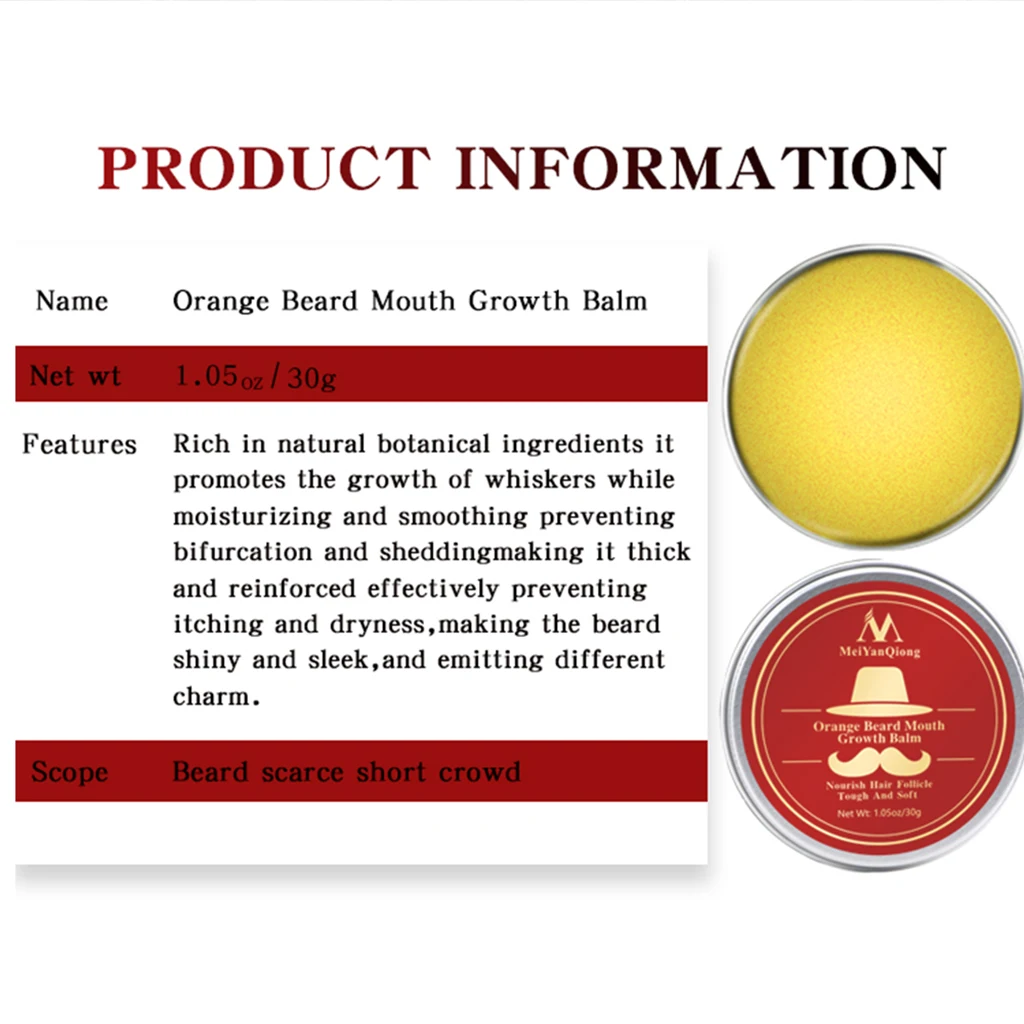 Natural Orange Organic Beard Oil Beard Wax balm Hair Loss Products Leave-In Conditioner for Groomed Beard Growth Health Care 30g