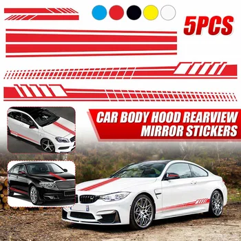 

Universal 5pcs Car Stickers Side Body Hood Engine Strip Cover Rearview Mirror Vinyl Decal Stickers DIY Decor Waterproof