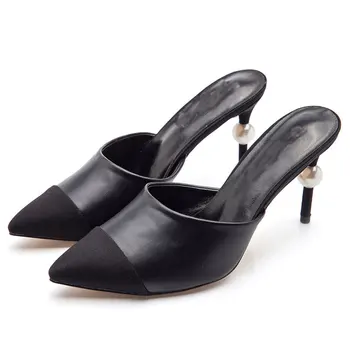 

Slippers Women Heels Women Pointed Toe Women Sandals Mixed Colors Ladies Shoes Thin Heels Slippers Baotou half slippers party