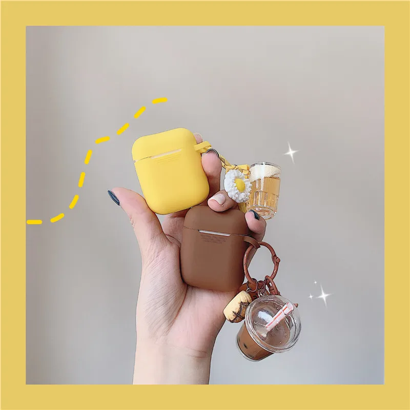 Силиконовый чехол с пузырями Boba чай пиво, подвеска Funda для Airpod чехол защитные чехлы из ТПУ Для Air Pods 2 1 брелок для девочек