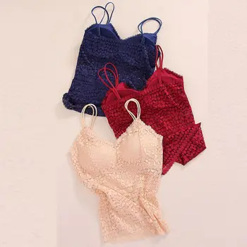 

Lace Camisole With Chest Pad Base Can Be Worn Outside Floral Openwork Vests,