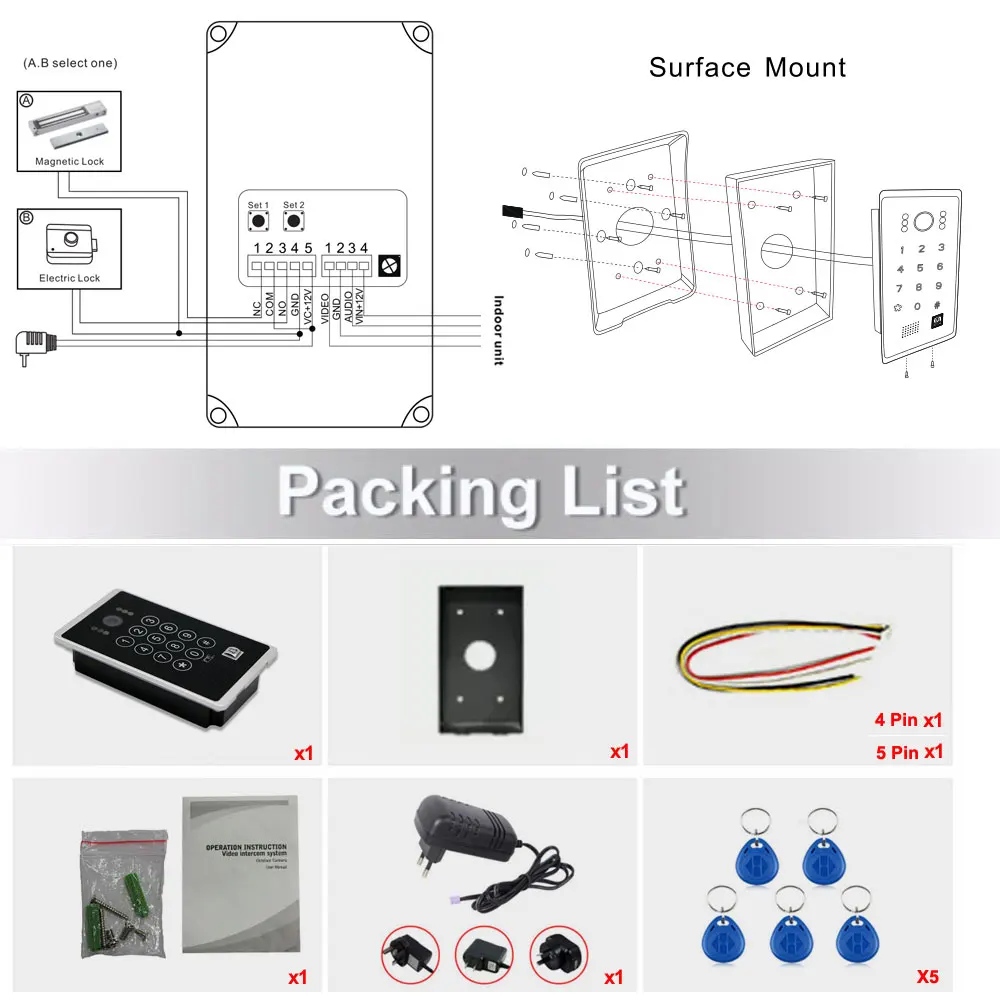 Видеодомофон система внутренней связи RFID система контроля доступа к двери комплект наружная камера 1 RFID пароль HD камера(металл