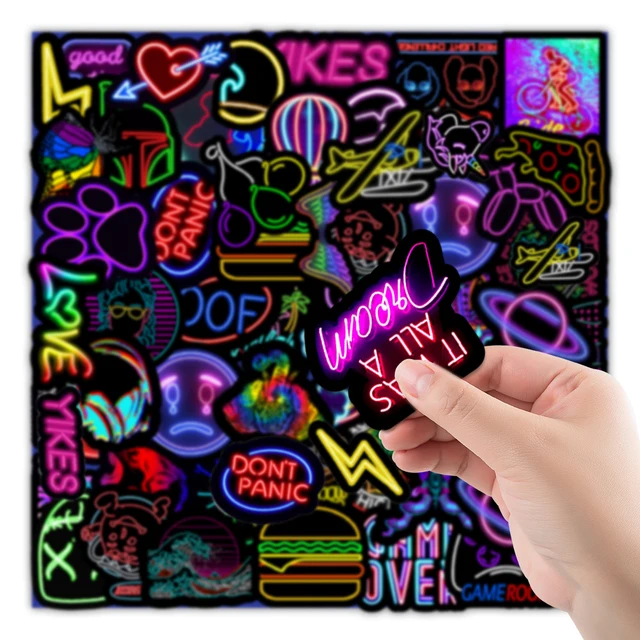 10/30/50PCS Cartoon Neon Light Graffiti Stickers Car Guitar Motorcycle Luggage Suitcase DIY Classic Toy Decal Sticker for Kid 3