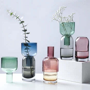 

Nordic Combination Glass Vase Home Decoration Accessories Living Room Bedroom Desktop Ornament Hydroponic Plant Fake Flower Vase