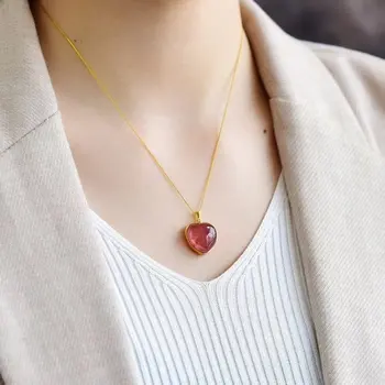 

ECHSUN natural strawberry crystal ring for women pendant anillos de mujer bague 925 silver bijoux jewelry handmade wholesale