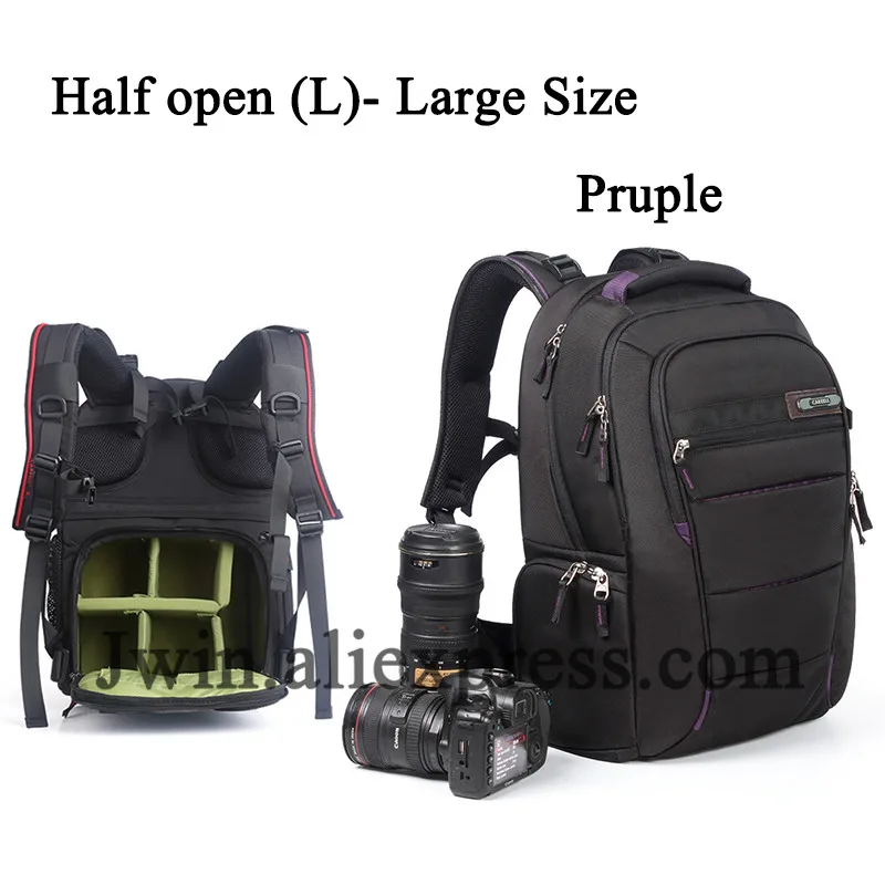 Purple-Half open (L) CAREELL универсальная сумка большой емкости DSLR камера сумка Фото сумка камера рюкзак путешествия рюкзак для Canon Nikon sony Digital Cam - Цвет: Purple-Half open (L)