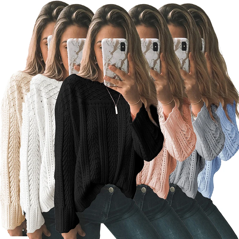

2021 Women Top Solid Color Round Neck Cropped Sweater