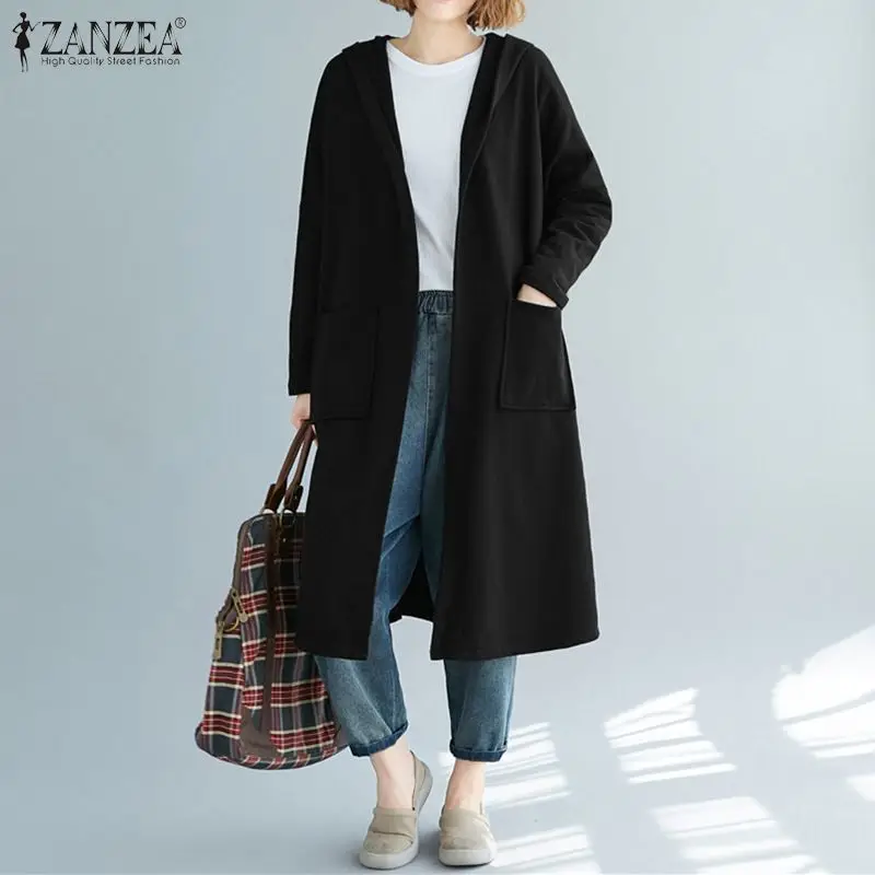 ZANZEA, женские толстовки, толстовка,, модная, с длинным рукавом, с капюшоном, повседневная, однотонная, свободная, Sudaderas, негабаритная, с капюшоном, женская одежда