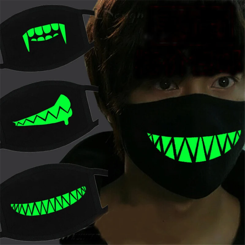 3 шт., креативная черная светящаяся хлопковая Пылезащитная маска, персональная маска для зубов, противотуманная дымка, модная маска для рта на Хэллоуин, Вечерние Маски для ужасов