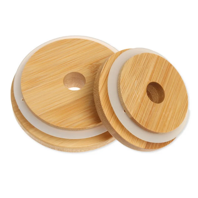 50 PCS Reusable Bamboo Caps Lids With Straw Hole For Mason Jars Drinking Jars Lid 70 MM And 86 MM