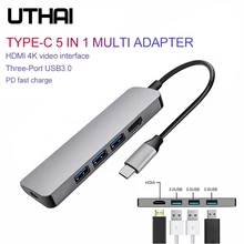 UTHAI C47 type-C Мульти адаптер к HDMI 4K USB3.0 конвертер для Macbook Pro 5 в 1 док-станция для переключения PD Быстрая зарядка