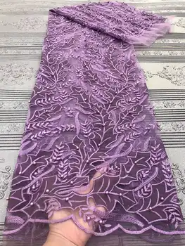 

Hot selling beaded bridal Lace Fabric 2020 High Quality chiffon nigerian Lace Fabric with beads 5 yards