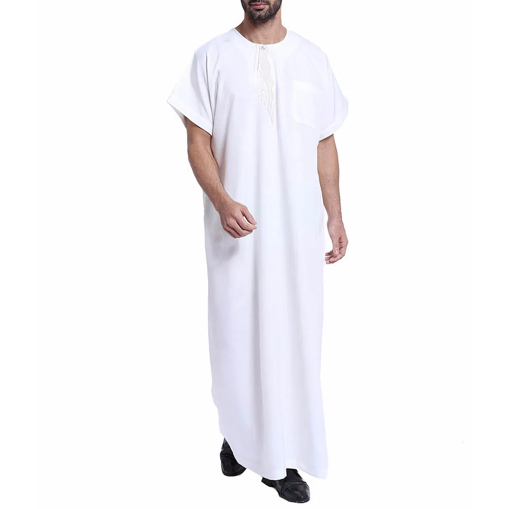 Plus Size Muslim Long Arabian Men's Shirt Solid White Ankle Length Loose Casual Robes Plus Size M-3XL Islamic Clothings