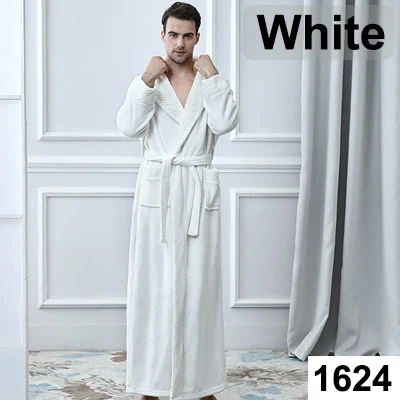 Men White Для влюбленных, зимний, удлиненный, размера плюс, фланелевый, коралловый флис, теплый халат, женский, Добби, кимоно, банный халат, для подружки невесты, сексуальный халат - Цвет: Men White