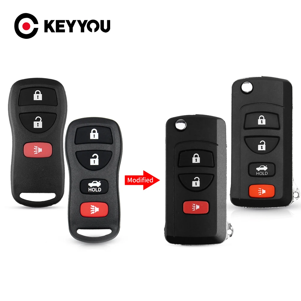 

KEYYOU Modified Remote Car Key Shell Case For NISSAN Pathfinder Titan Versa Maxima Frontier Xterra Murano INFINITI 3/4 Buttons