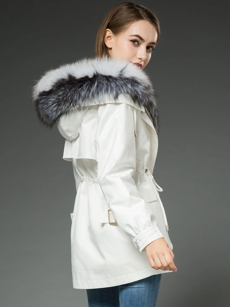 

2020 Winter Coat Women Rabbit Fur Liner Parka Real Fur Coat Female Fox Fur Collar Warm Long Jacket Manteau Femme MY4572