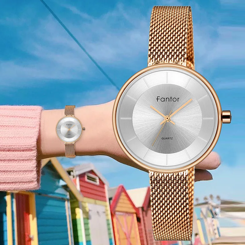 

Fantor Watch Women Elegant Luxury Brand Rose Gold Mesh Steel Wrist Watch Woman Small Wrist relogio feminino Waterproof Watches