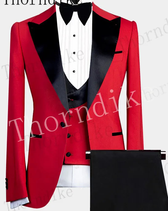 Thorndike Men's Suits 3 Pieces Peaked Lapel Fit Business Regular Prom Tuxedos For Wedding Blazer + Pants + Vest