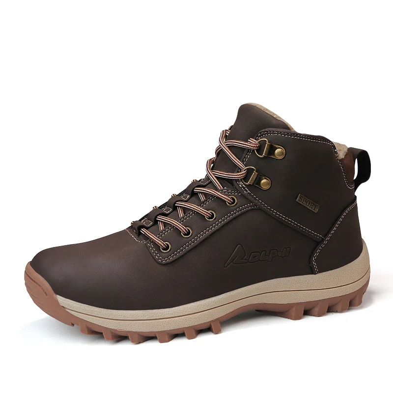 dark brown sneakers Зимние мужские кроссовки, высокие мужские зимние ботинки, толстые бархатные беговые мужские кроссовки, водонепроницаемая теплая спортивная обувь, размер 39-48 - Цвет: dark brown sneakers