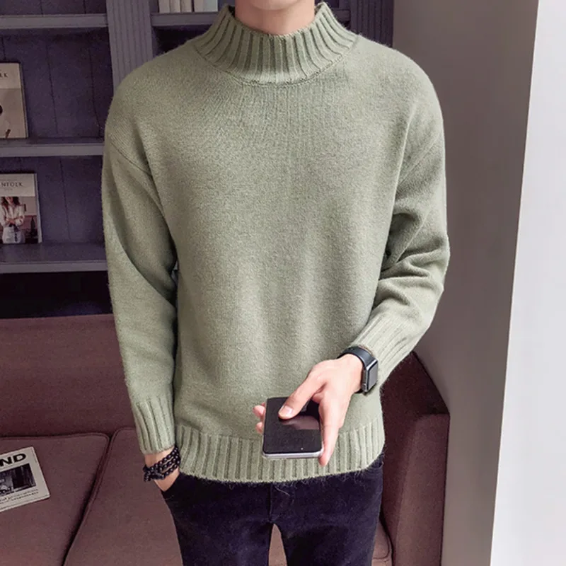 YUECHE Autumn And Winter Men's New Slim Thick Solid Color Wild Half-high Collar Sweater Fine Wool Delicate Korean Style YUECHE Autumn And Winter Men's New Slim Thick Solid Color Wild Half-high Collar Sweater Fine Wool Delicate Korean Style
