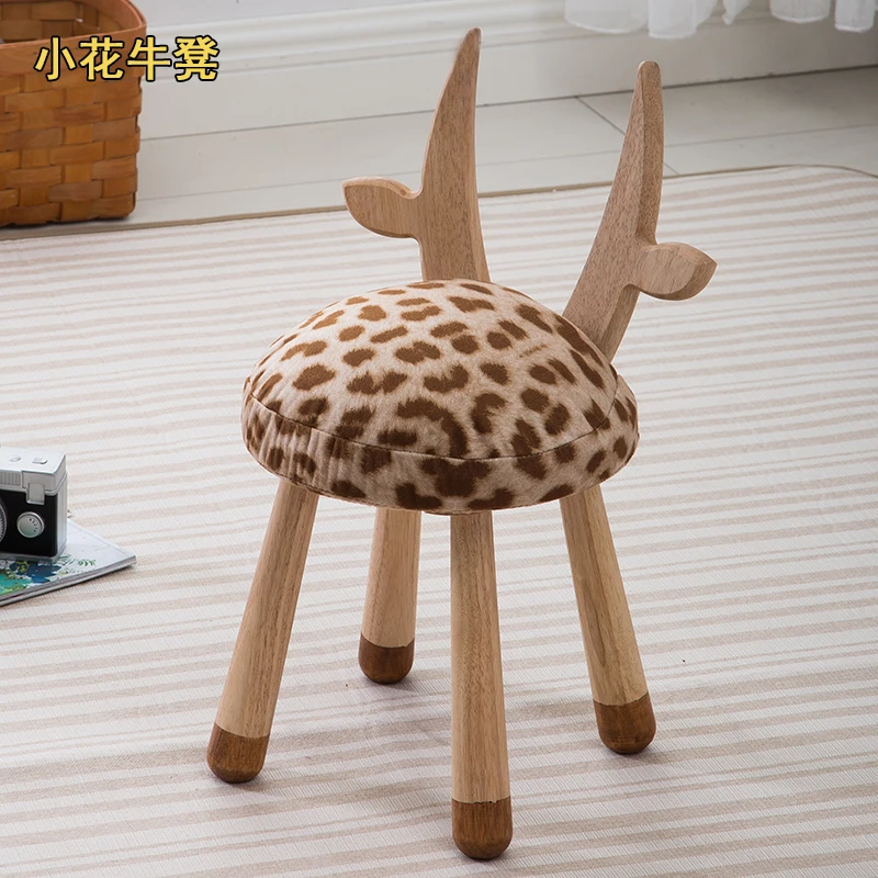 Nordic solid wood creative stool child stool designer furniture baby chair removable and washable cute stool animal stool