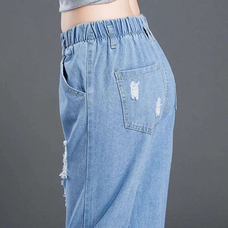 Jeans woman Stretch Pencil Pants Plus Size Elastic Waist Ankle-Length Pants Jeans Women 2020 Summer
