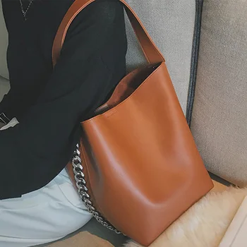 

Brand design women shoulder bag Large capacity Chain bucket Handbags Quality PU leather Women's Totes Shopping Bag bolsa