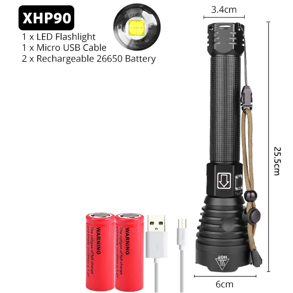 Package H 3000LM вспышка светильник светодиодный XHP90 XHP70.2 масштабирования Фонарь Кемпинг лампы 18650 26650 самый мощный USB Перезаряжаемые Тактический светильник XHP50 - Испускаемый цвет: Package H