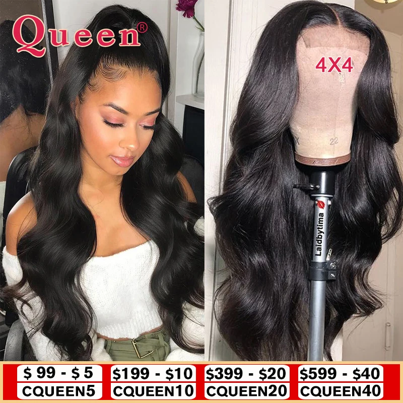 Cena Ciało fala 4*4 zamknięcie koronki włosów ludzkich peruk dla kobiet brazylijski peruki z włosów typu remy z dzieckiem uzupełnienie splotu włosów lace closure peruki królowa włosów