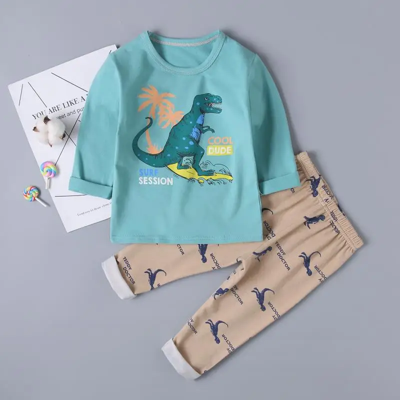 PJC177 surf dino Pyjama Enfant Fashion Pajamas Set Cartoon Baby Girl Clothes Autumn Boys Spiderman Dinosaur Snow white pyjama meisje sleepwear - Цвет: PJC177 surf dino