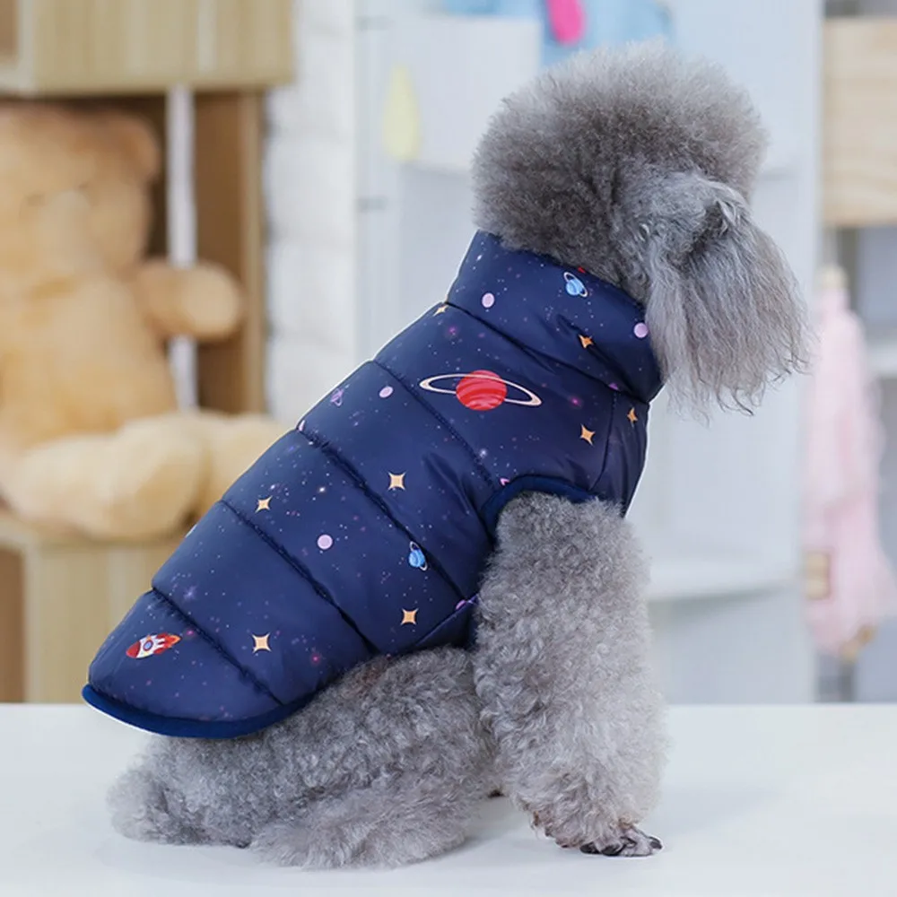 Зимнее теплое пальто для питомцев, водонепроницаемая и ветрозащитная куртка с космическими ракетами для маленьких, средних и больших кошек, собак, одежда для домашних животных