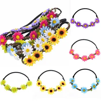 

Hot Sun Flowers Hair Band/Head Band Head Scarf Wrap Hair Bow Beach Party Girls Bohemia Wedding Bridal Elastic Hair Band