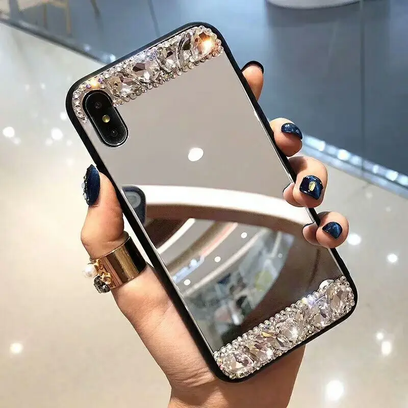 

Hot Sale Luxury Glass Mirror Silver for Iphone X 7plus 8x 6s All-inclusive Soft Shell Protective case Diamond