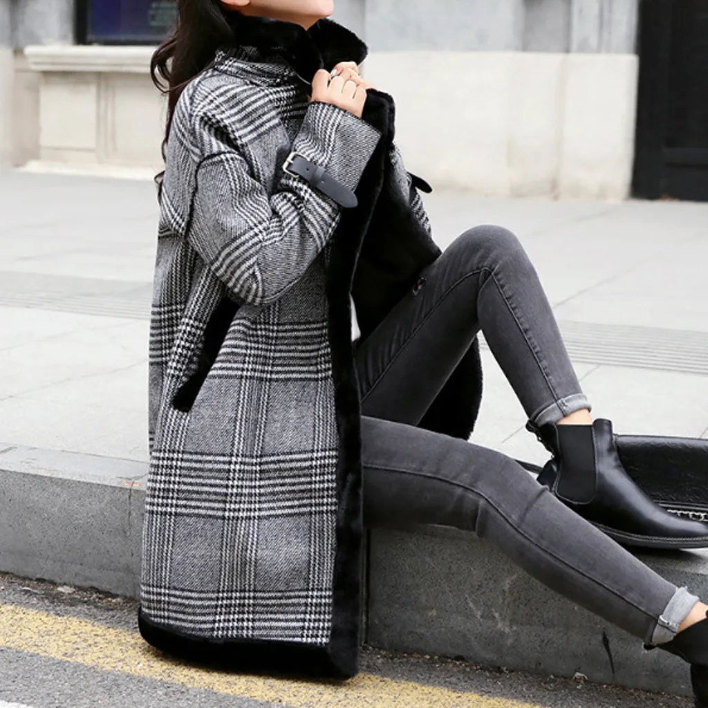 Autumn Women Fashion Cardigan Coat Long Knit Sweater Coat Loose Long Sleeve Wild Jacket Plaid Print Plus Size Casual Jacket#J30