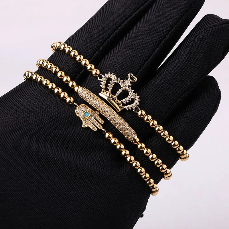 High Quality Stainless Steel Beads CZ Pave Hand Crown Charm Handmade Macrame Friendship Bracelet Female Male Jewelry Gift - Image 2