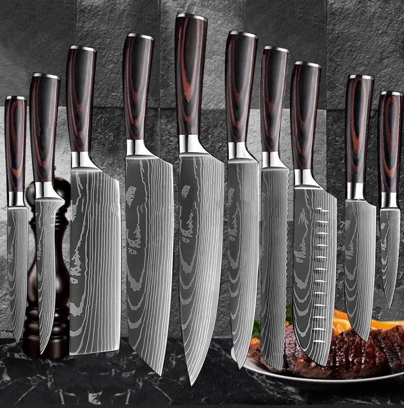 Kitchen Knives Set Japanese Damascus Style High Carbon Chef Knife Sharp Cleaver Stainless Steel Knife