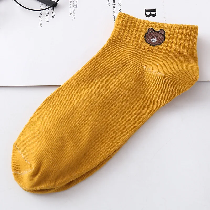 11 стилей, 10 шт. = 5 пар/лот, милые носки в стиле Харадзюку с животными, женские летние носки в Корейском стиле с изображением кота, медведя, кролика, забавные короткие носки, Happy Sox - Цвет: Yellow