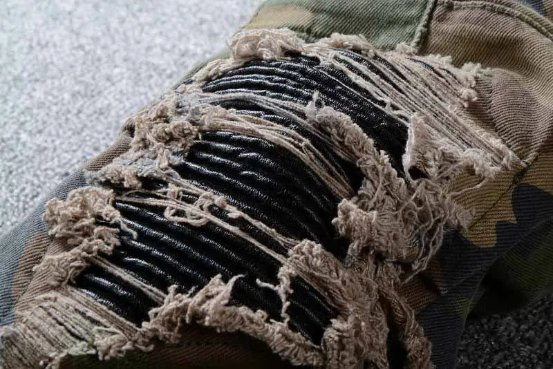 KIOVNO Mens Ripped Biker Denim Trousers Side Pockets Distressed Patchwork Jeans Pants For Male High Street  (6)