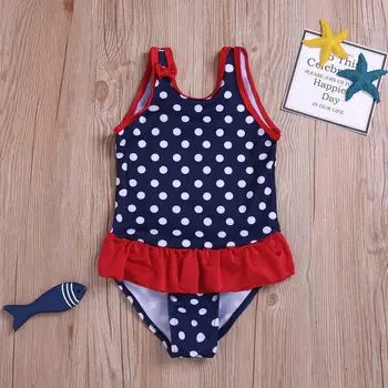 

Baby Girls' Summer Cute Sleeveless Polka Dot Print Ruffle One-Piece Swimsuit Swimwear Bikini Bathing Suit Beach Clothes