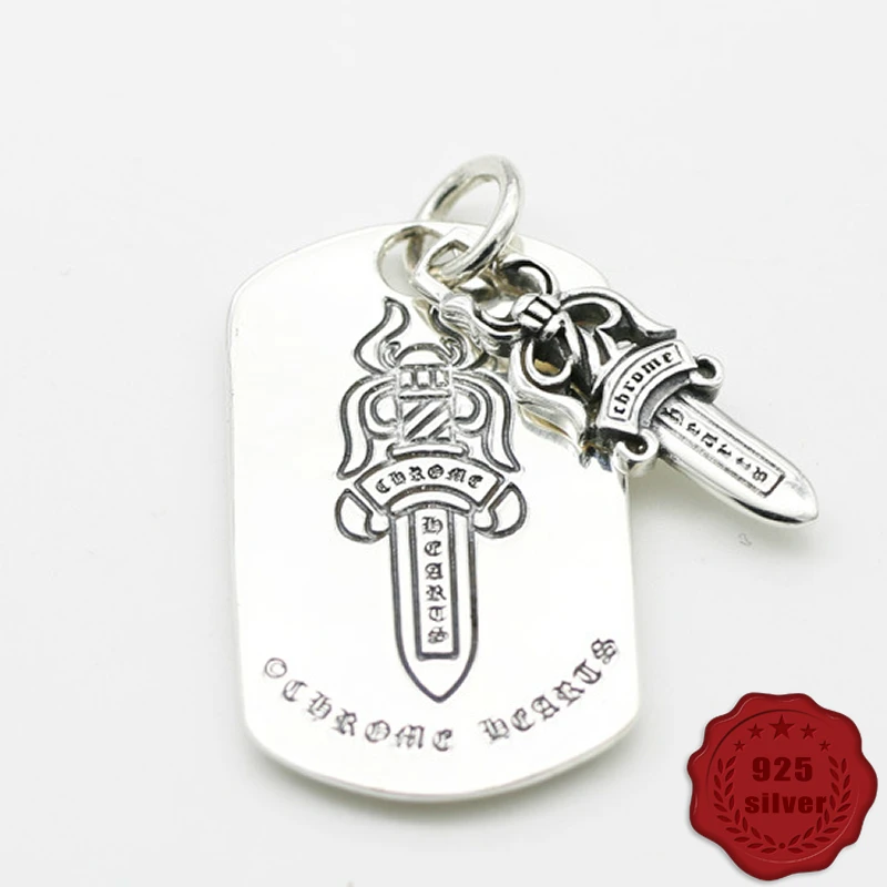 

925 sterling silver pendant personality fashion classic retro punk hip hop style carving holy sword tag gift 2018 new hot