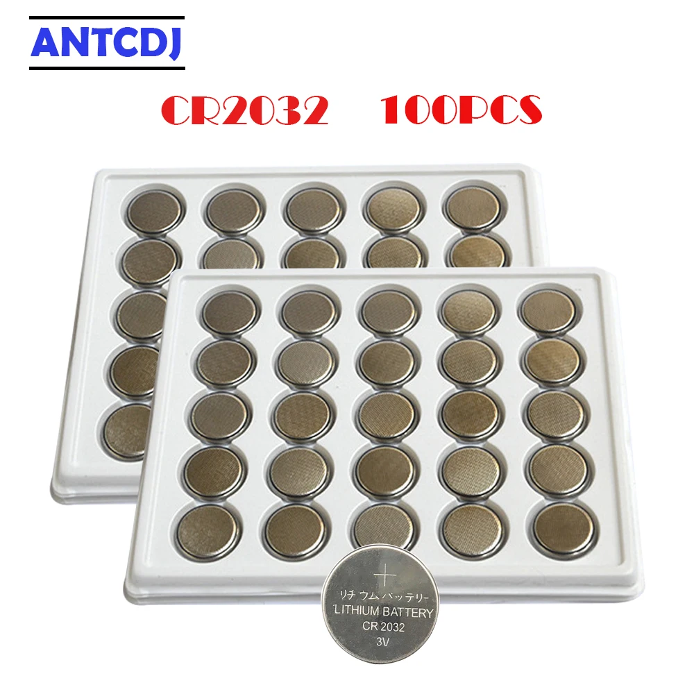 100 шт. CR2032 Antcdj Батарея Кнопка ячейки 3V литиевые батареи 210 мА/ч ECR2032 BR2032 DL2032 для часы