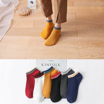 

Casual Sports Two Horizontal Lines Ankle Socks Women College Style 100 Cotton White Sudent Low Cut Socks Non Slip Slipper Socks
