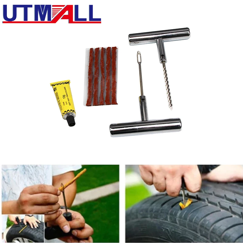 

Car Tire Repair Tools Tubeless Tyre Puncture Repair Plug Kit Needle Patch Fix Tool Cement Useful Sets