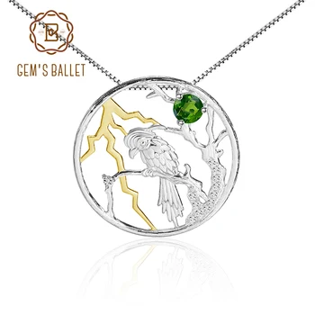 

GEM'S BALLET 925 Sterling Silver Pendants For Women Natural Chrome Diopside Bird on the Tree Handmade Pendant Necklace Jewelry