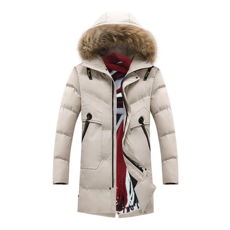 Мягкий зимняя брендовая одежда Для мужчин's Повседневное толстый держать теплые парки длинное пальто Стиль меховой воротник с капюшоном куртки-ветровки