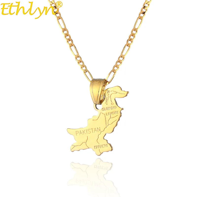 

Ethlyn Pakistan Map Pendant Necklaces Gold Color Pakistani Country Ethnic Map Jewelry Gifts for Unisex P137