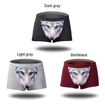 

4XL Large Size Male Underwear Funny Cool Underpants Wolf Modal Convex Underwear Men Boxers Comfortable Solf Boxer Short Man3PCS