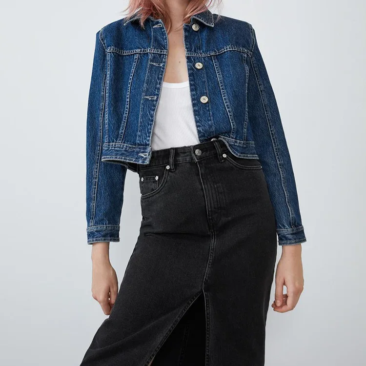 

Overplus of Goods Exported to Europe And US Women's 2019 Autumn And Winter New Products Short Cowboy Jacket Fold-down Collar Lon