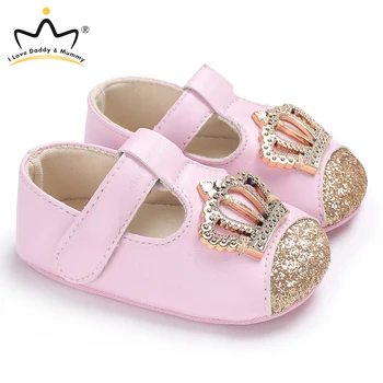 New Baby Shoes Cute Pink Crown Flower Bows Princess Baby Girl Shoes Cotton Mary Jane Newborn Shoes Toddler Infant First Walkers 1