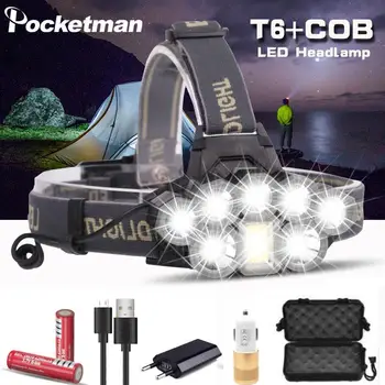 

COB 2*T6+5*XPE Headlight Super Bright 7000lm LED Headlamp 6 Modes USB Rechargeable Head Lamp Torch Use 18650 Batteries